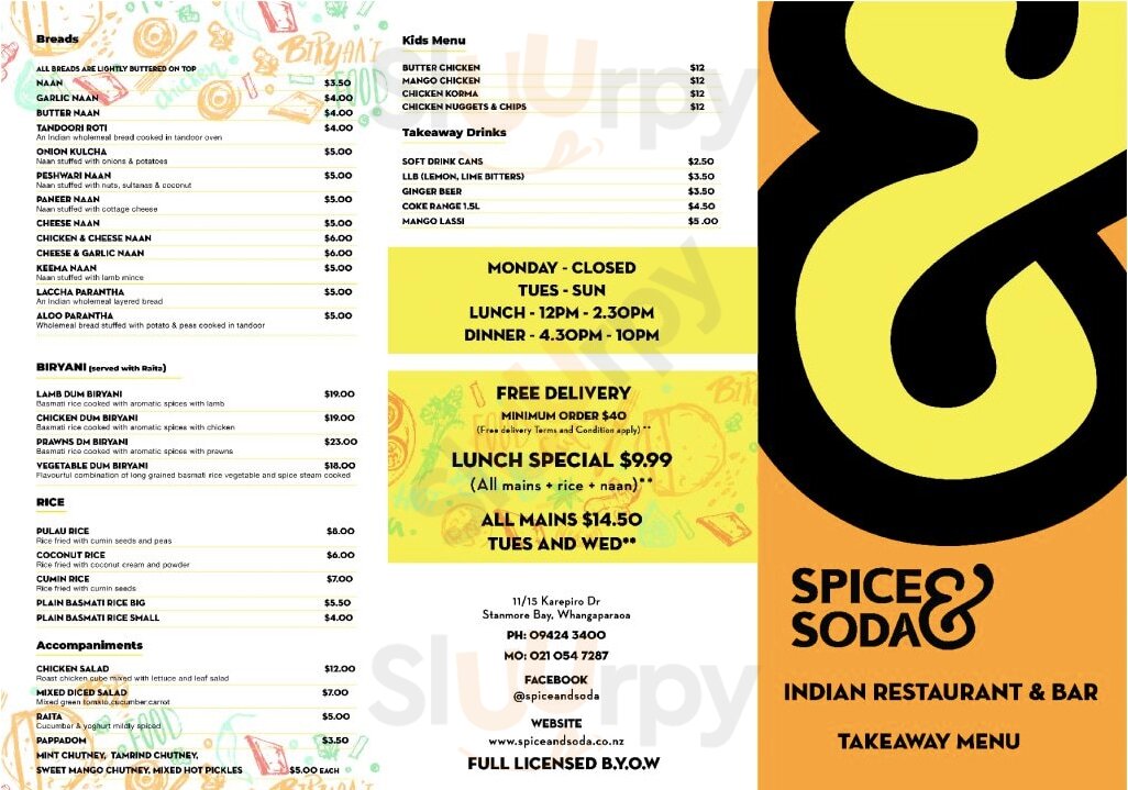 Spice & Soda Indian Restaurant Whangaparaoa Menu - 1