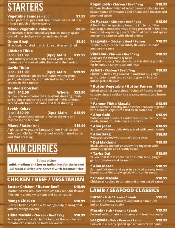 The Indian Kitchen Howick Menu - 1