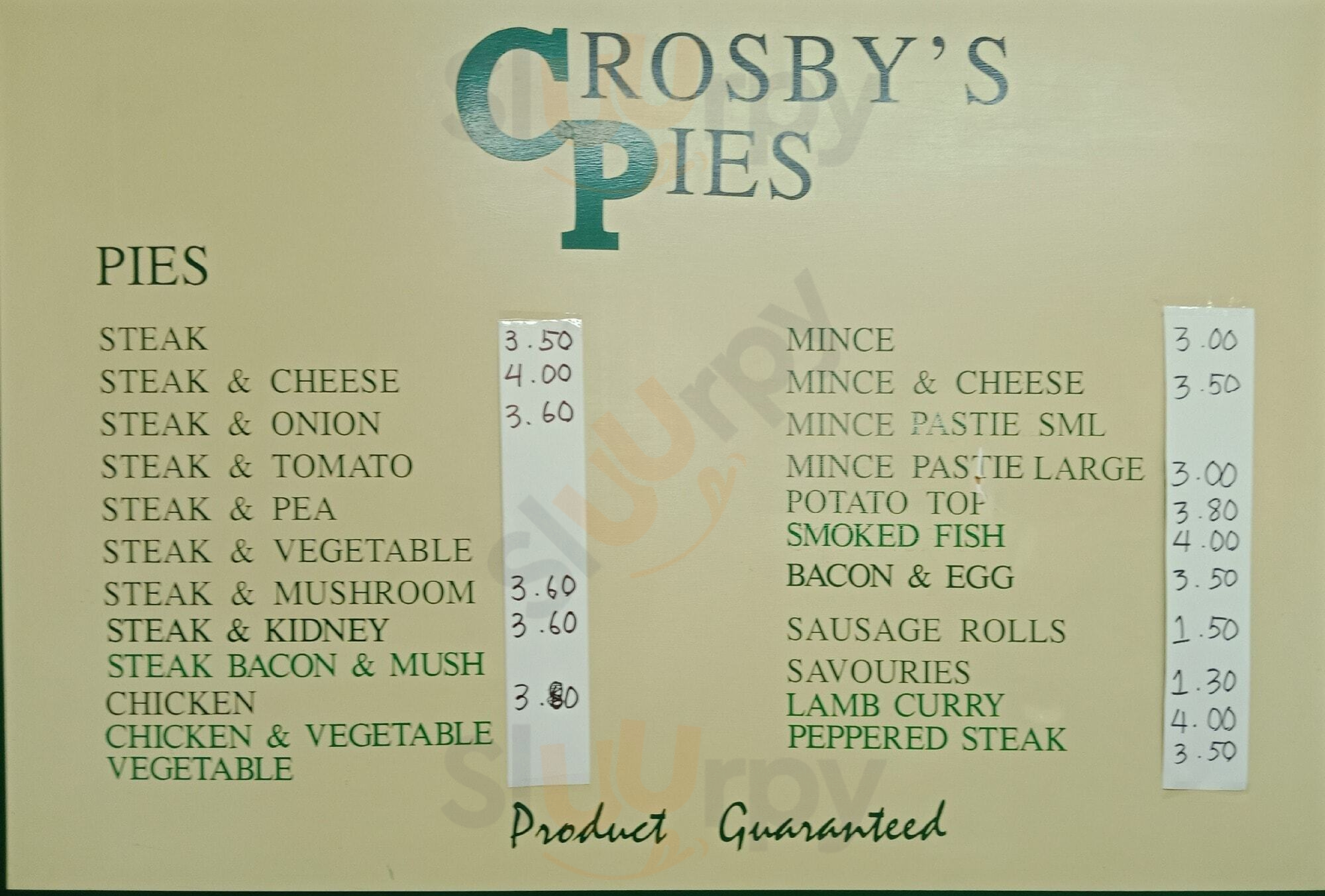 Crosby's Pies Onehunga Menu - 1