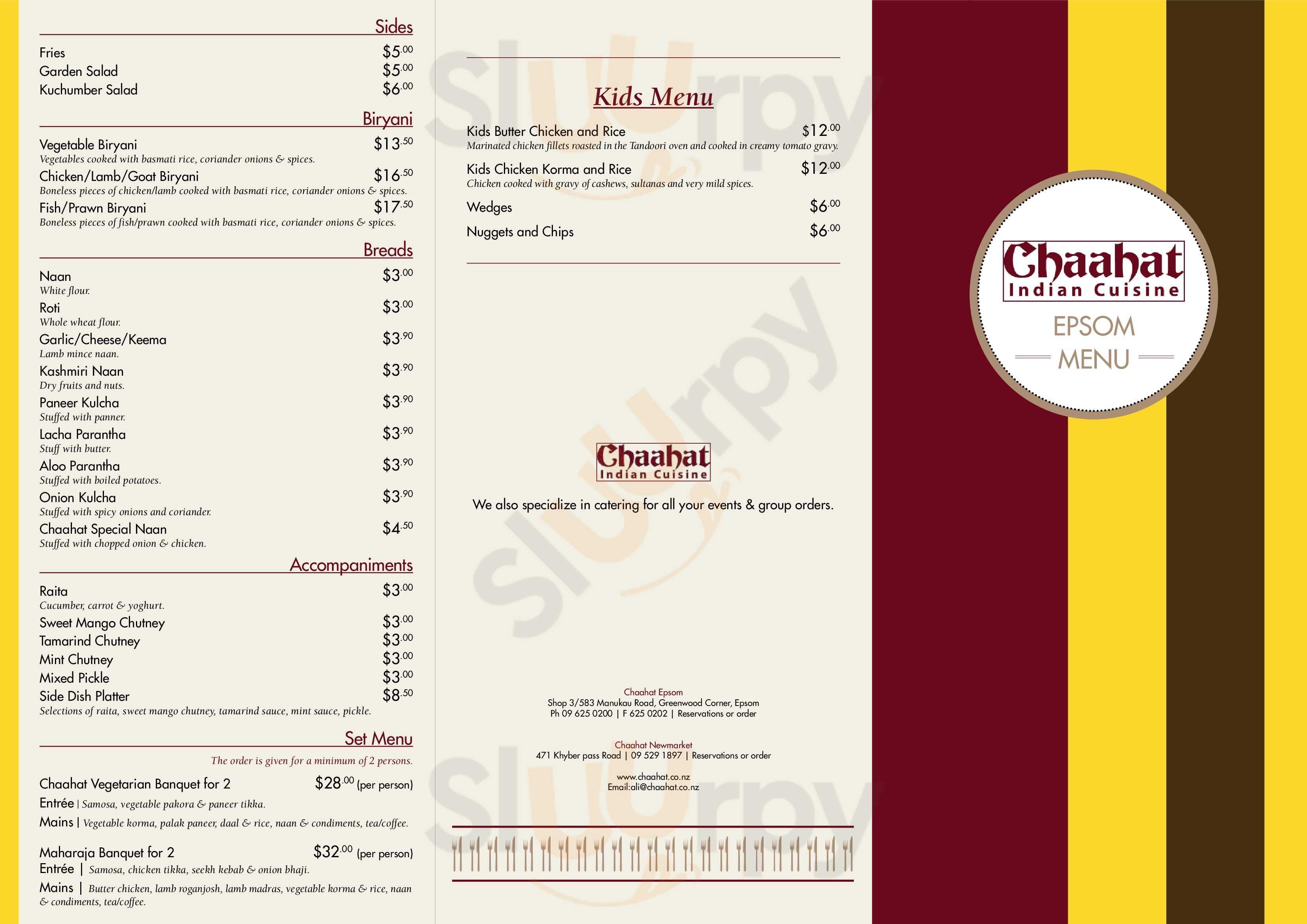 Chaahat Indian Cuisine Epsom Menu - 1