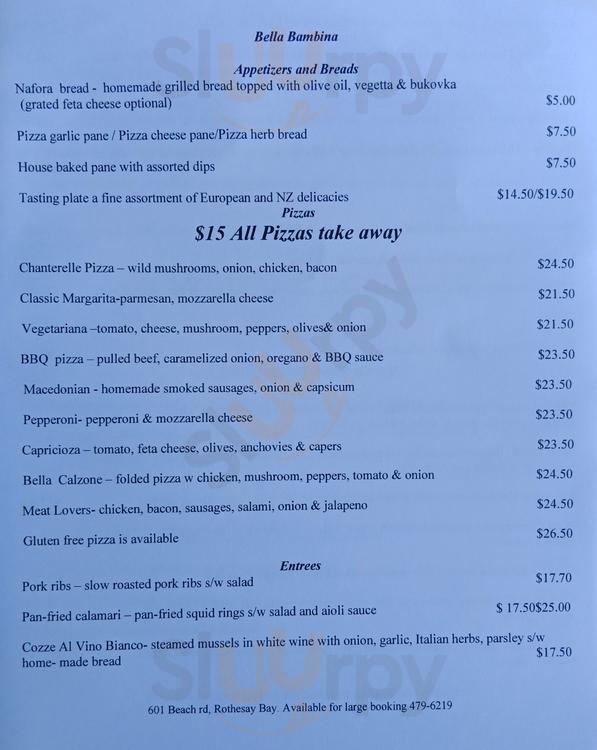 Bella Bambina Rothesay Bay Menu - 1