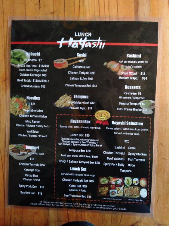 Hayashi Japanese Restaurant Birkenhead Menu - 1