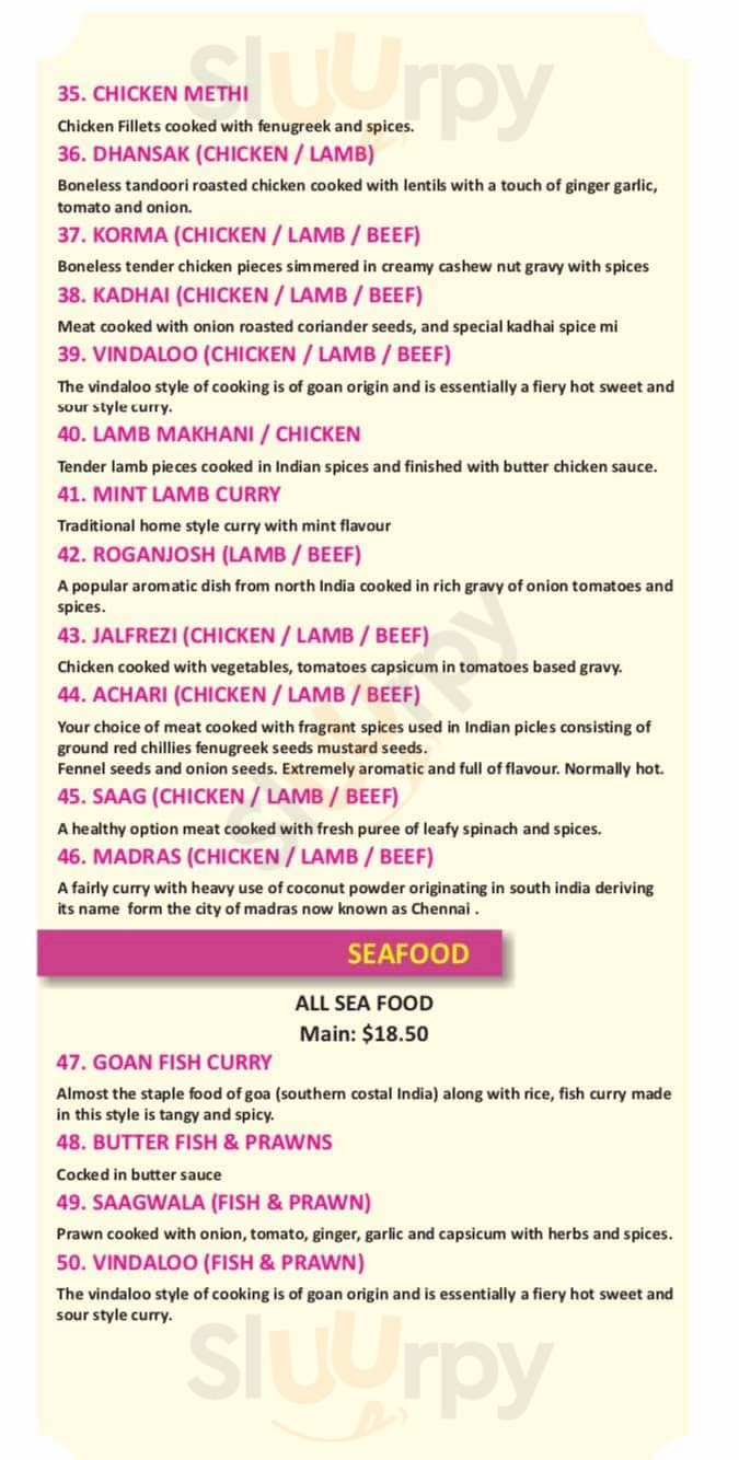 The Tasty Indian Curry Lower Hutt Menu - 1