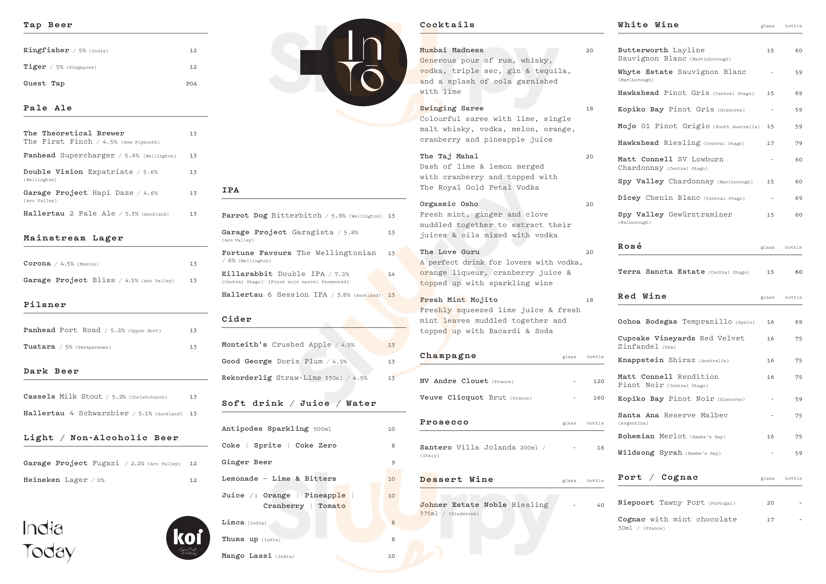 India Today New Plymouth Menu - 1