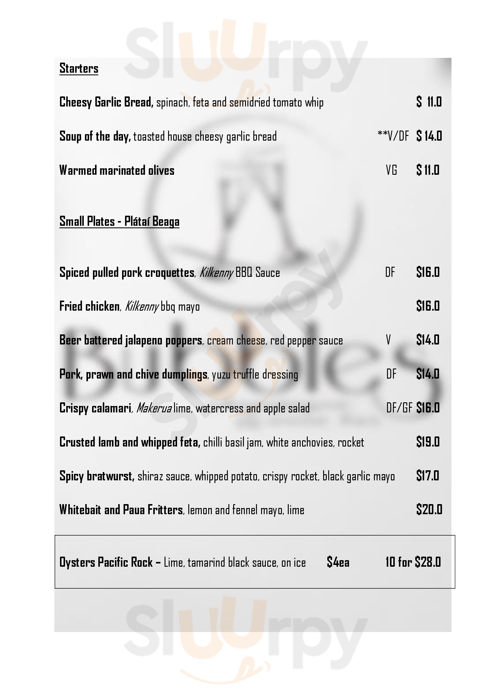 Bubbles Champagne And Wine Bar Palmerston North Menu - 1