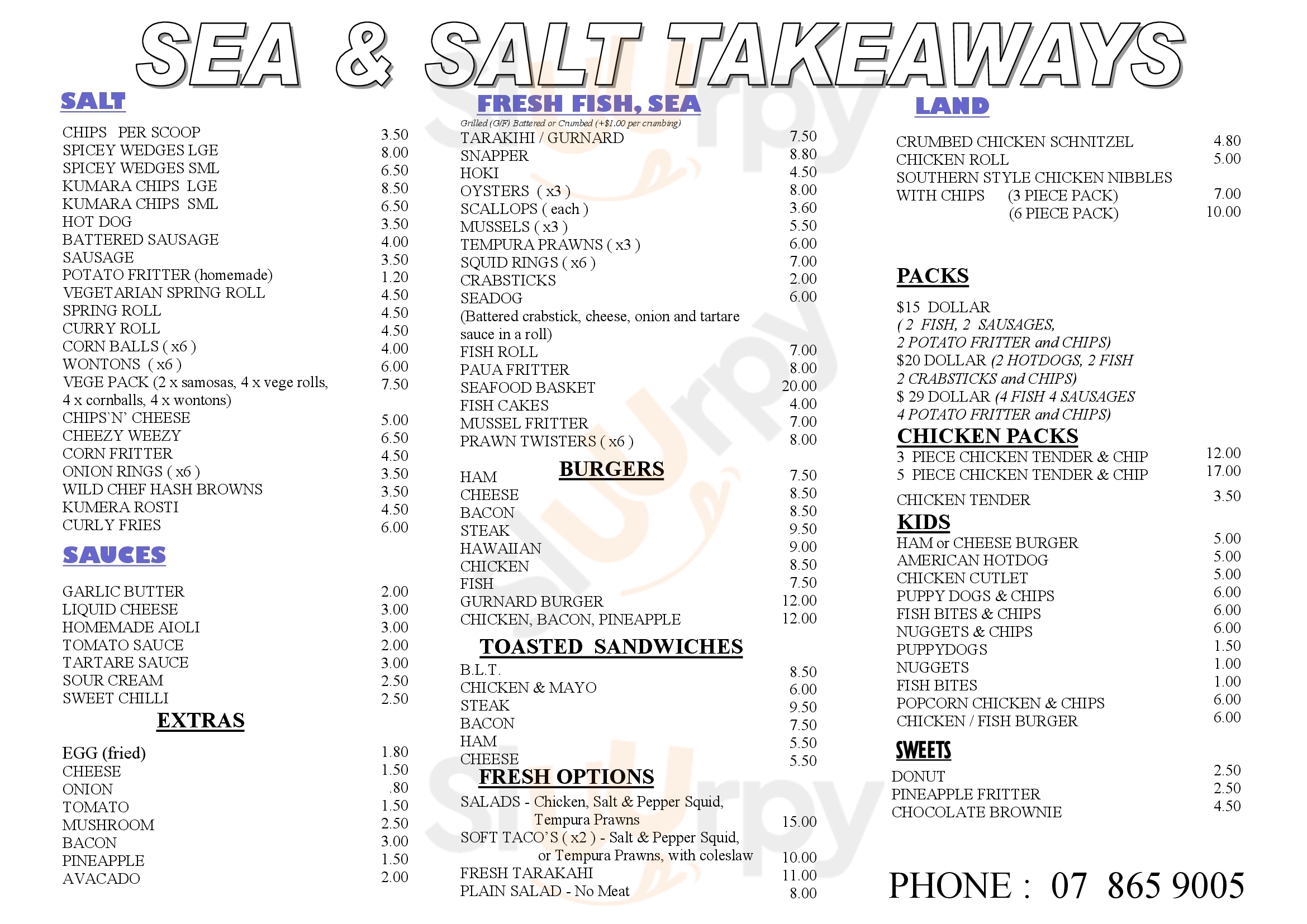 Sea And Salt Takeaways Whangamata Menu - 1