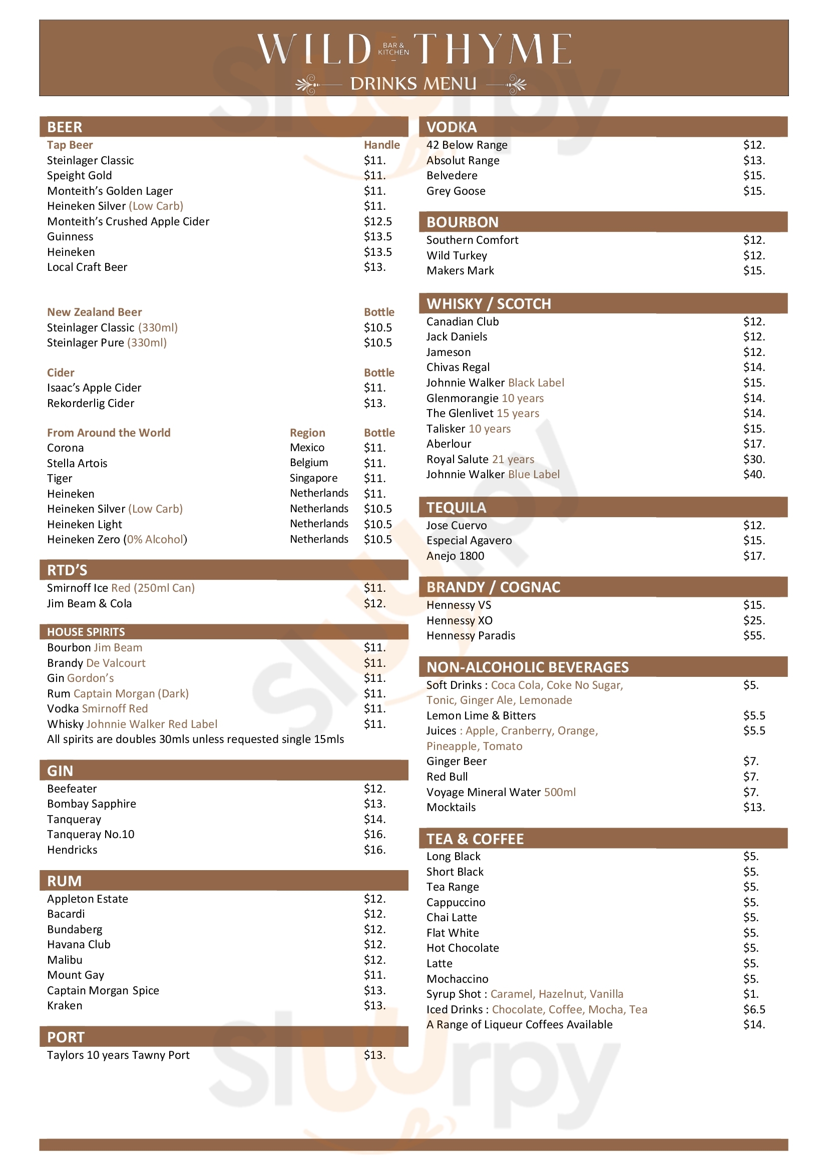 Wild Thyme Bar & Kitchen Queenstown Menu - 1