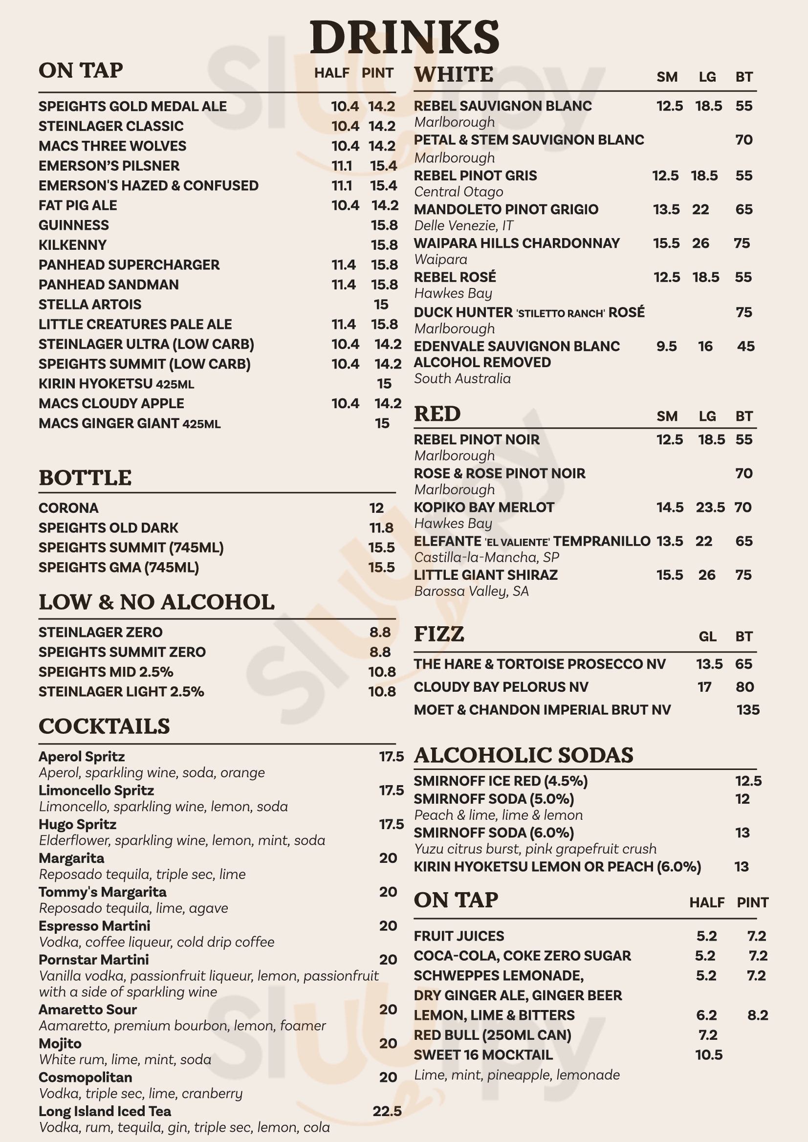 Pig And Whistle Pub Queenstown Menu - 1