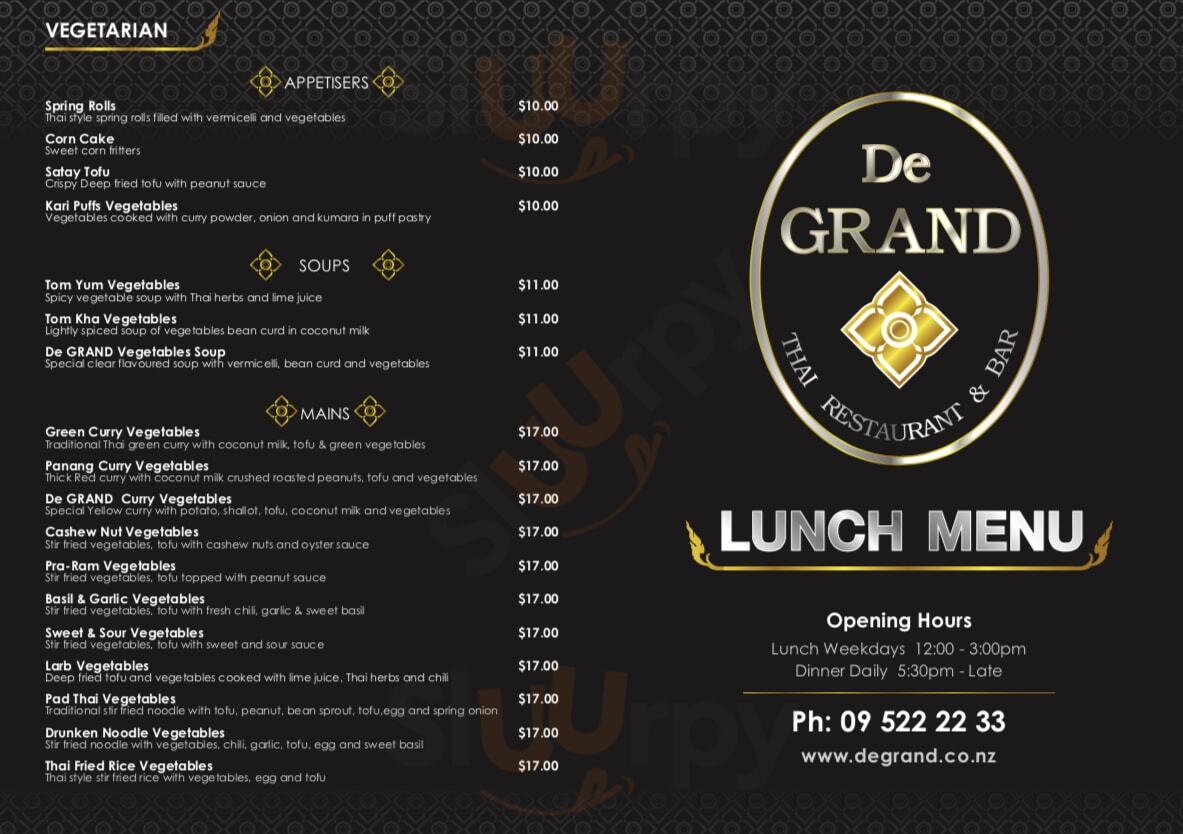 De Grand Thai Restaurant And Bar Auckland Central Menu - 1