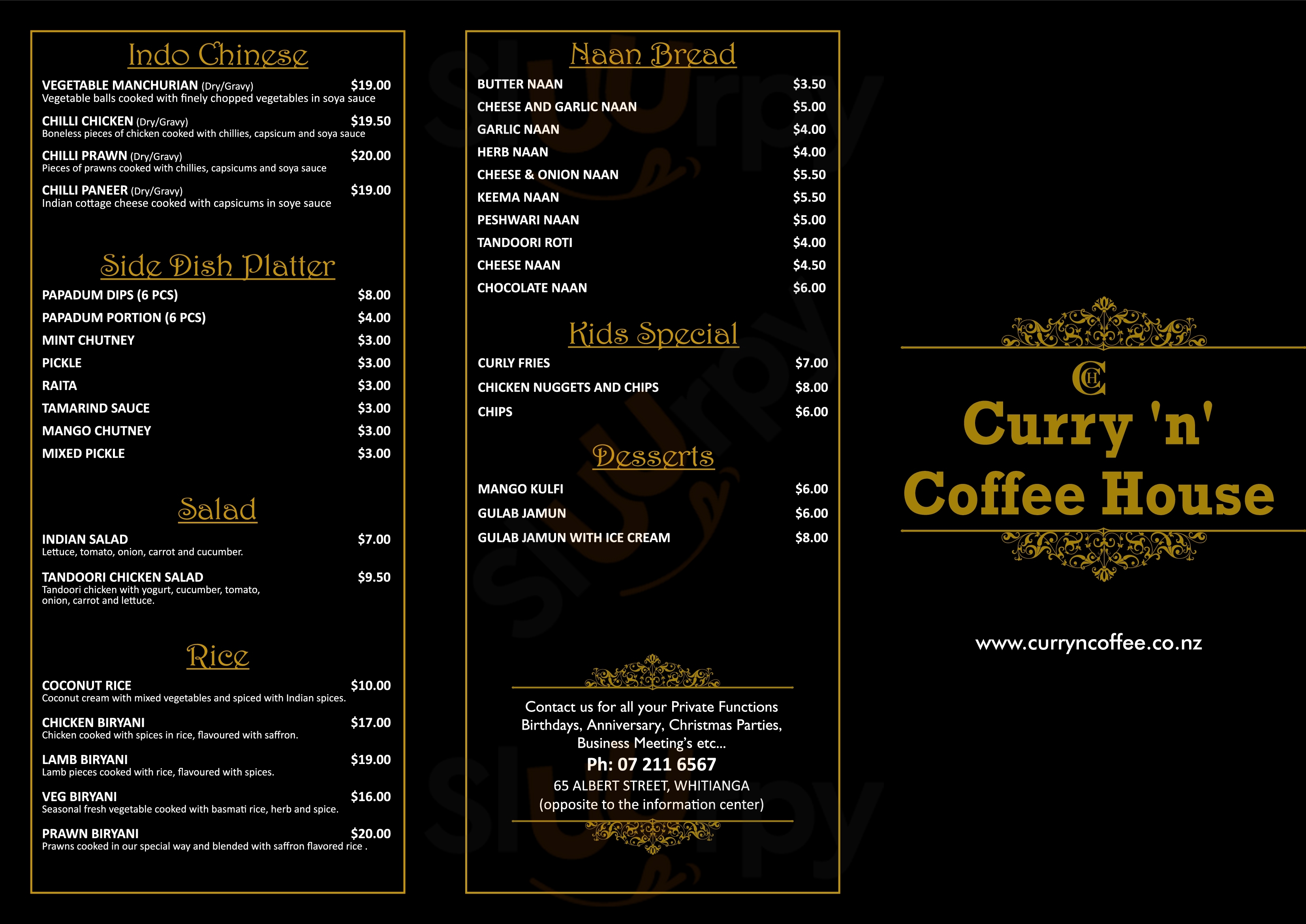 Curry And Coffee House Indian Restaurant Whitianga Menu - 1