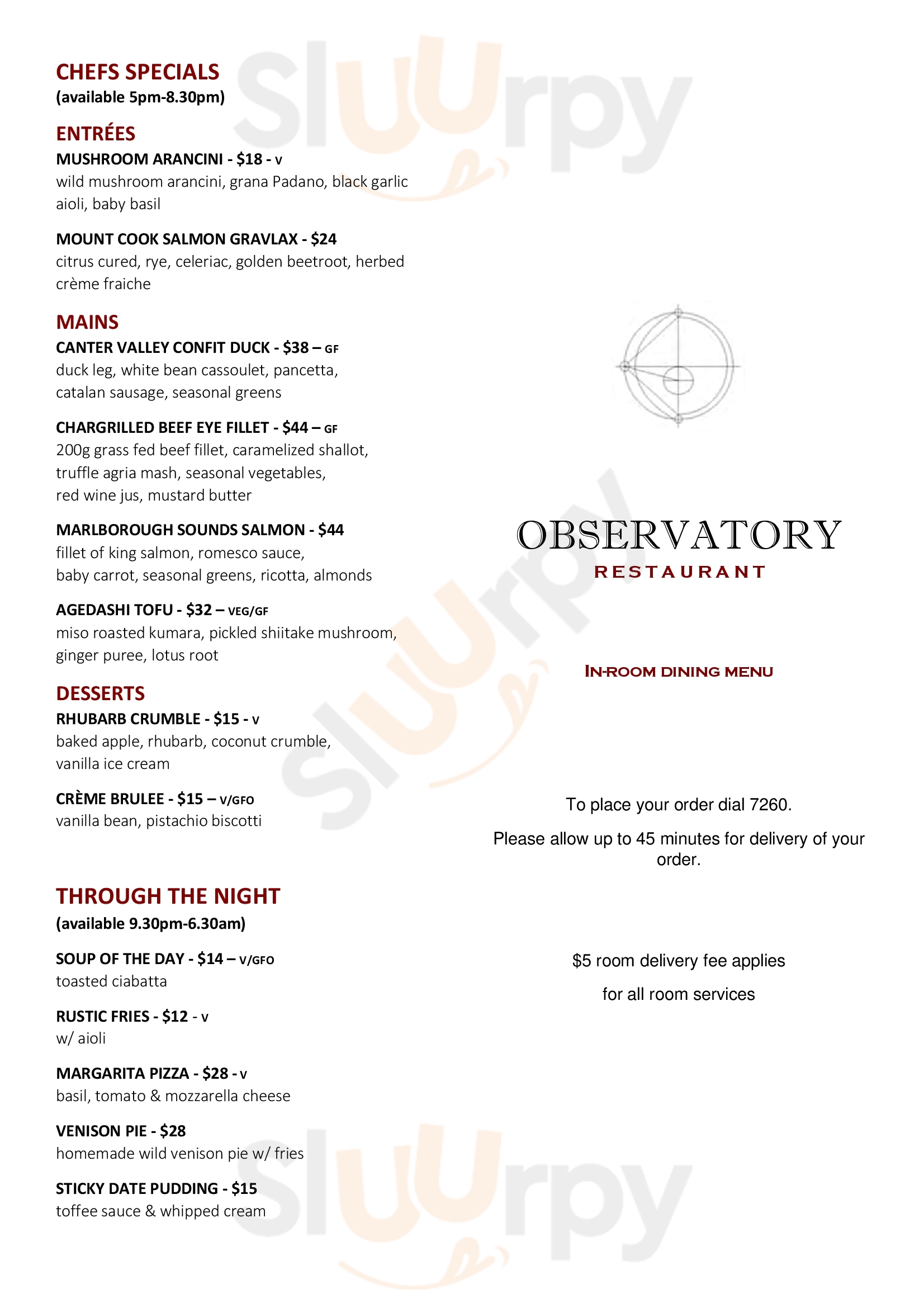 The Observatory Restaurant @ Millennium Hotel Queenstown Queenstown Menu - 1