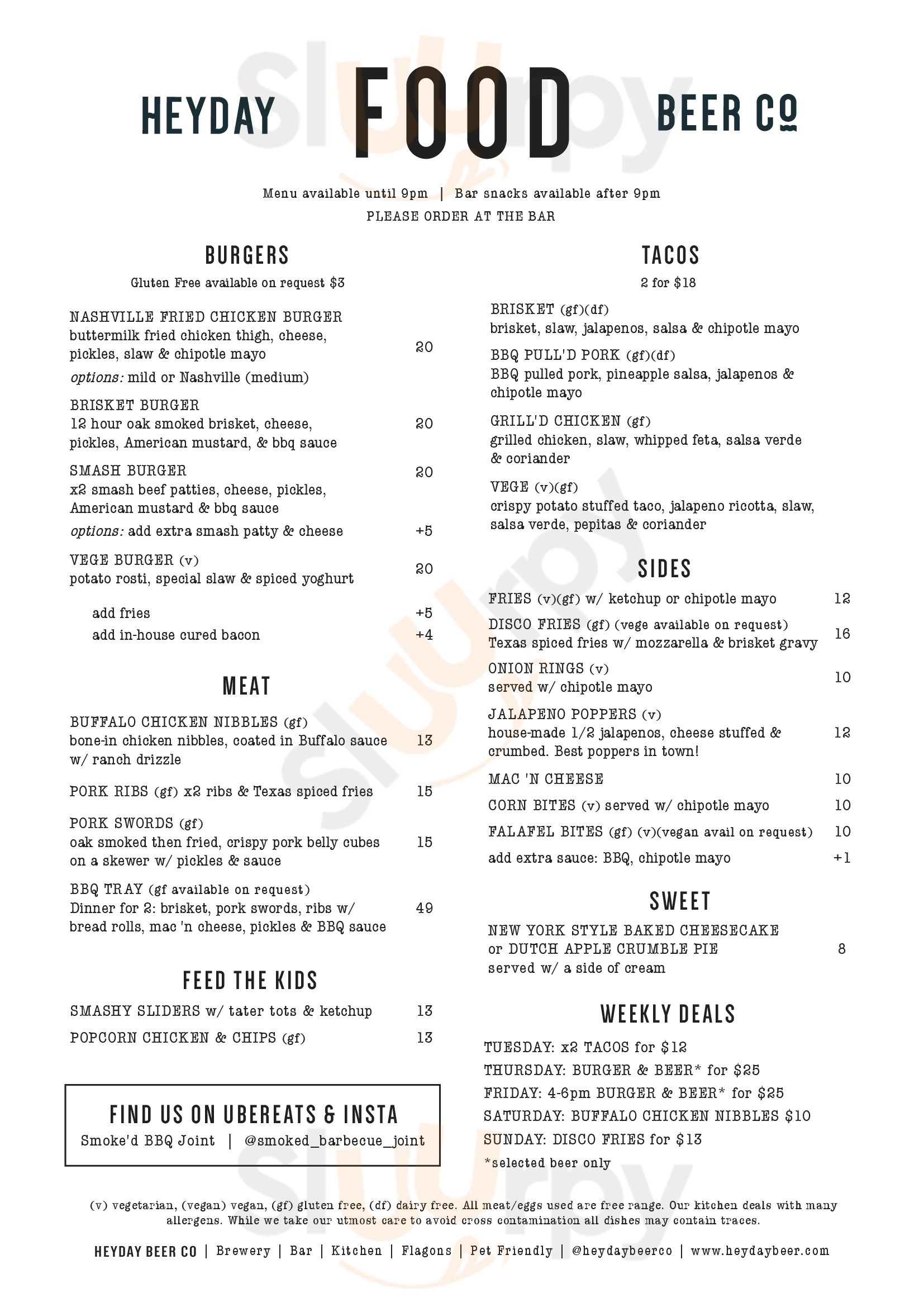 Heyday Beer Co Wellington Menu - 1