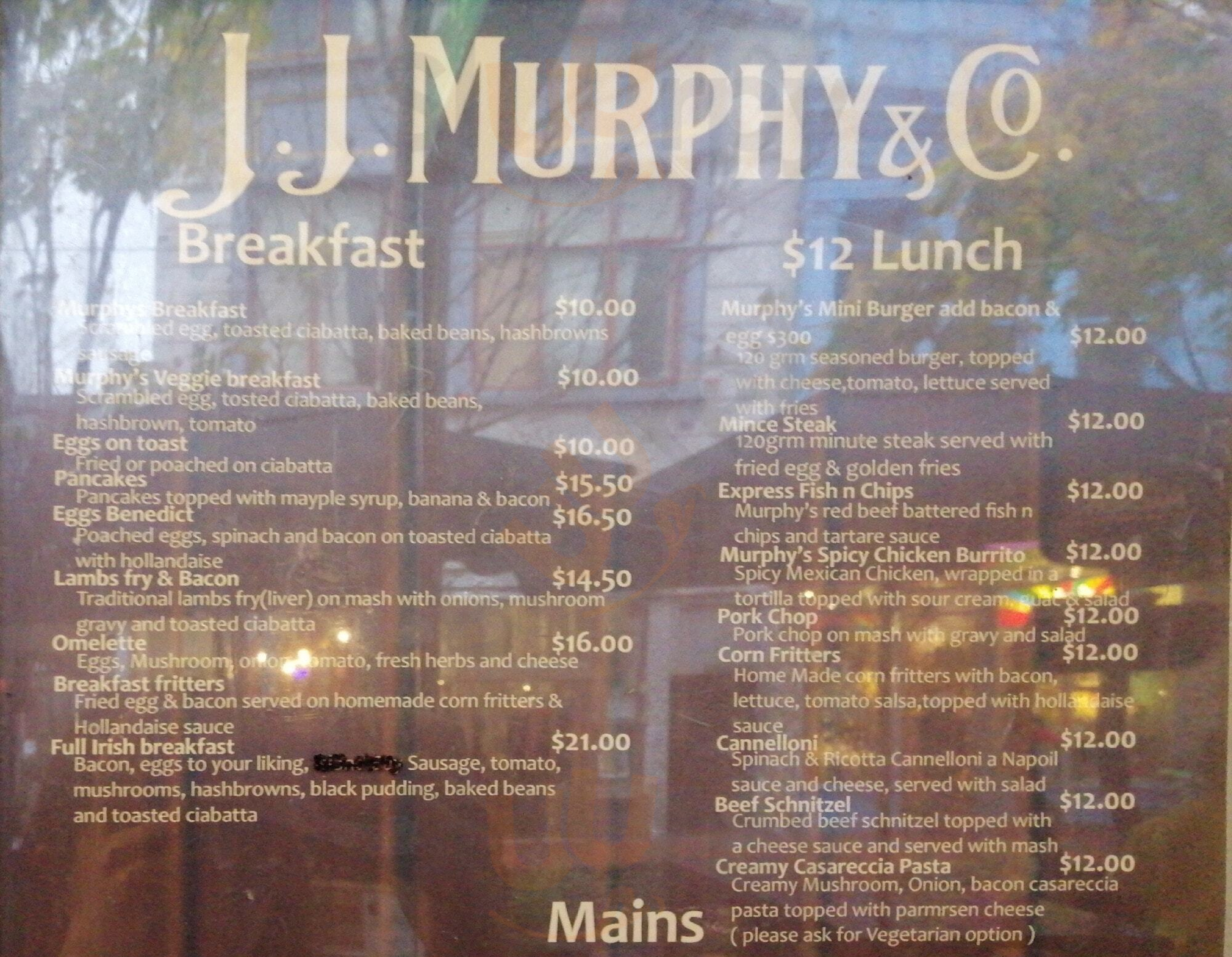 Jj Murphy & Co Wellington Menu - 1