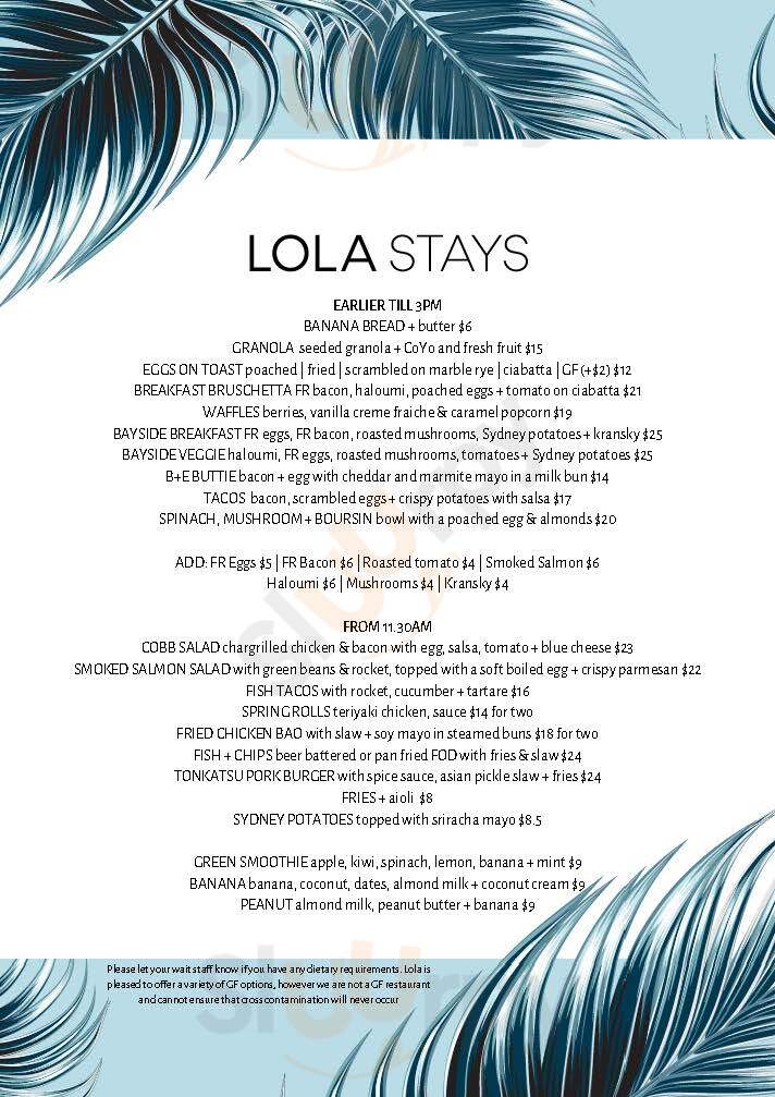 Lola Stays Wellington Menu - 1