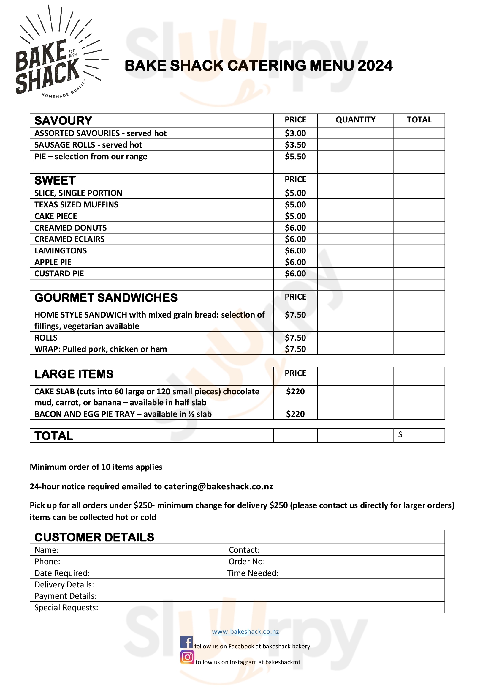 Bakeshack Mount Maunganui Menu - 1