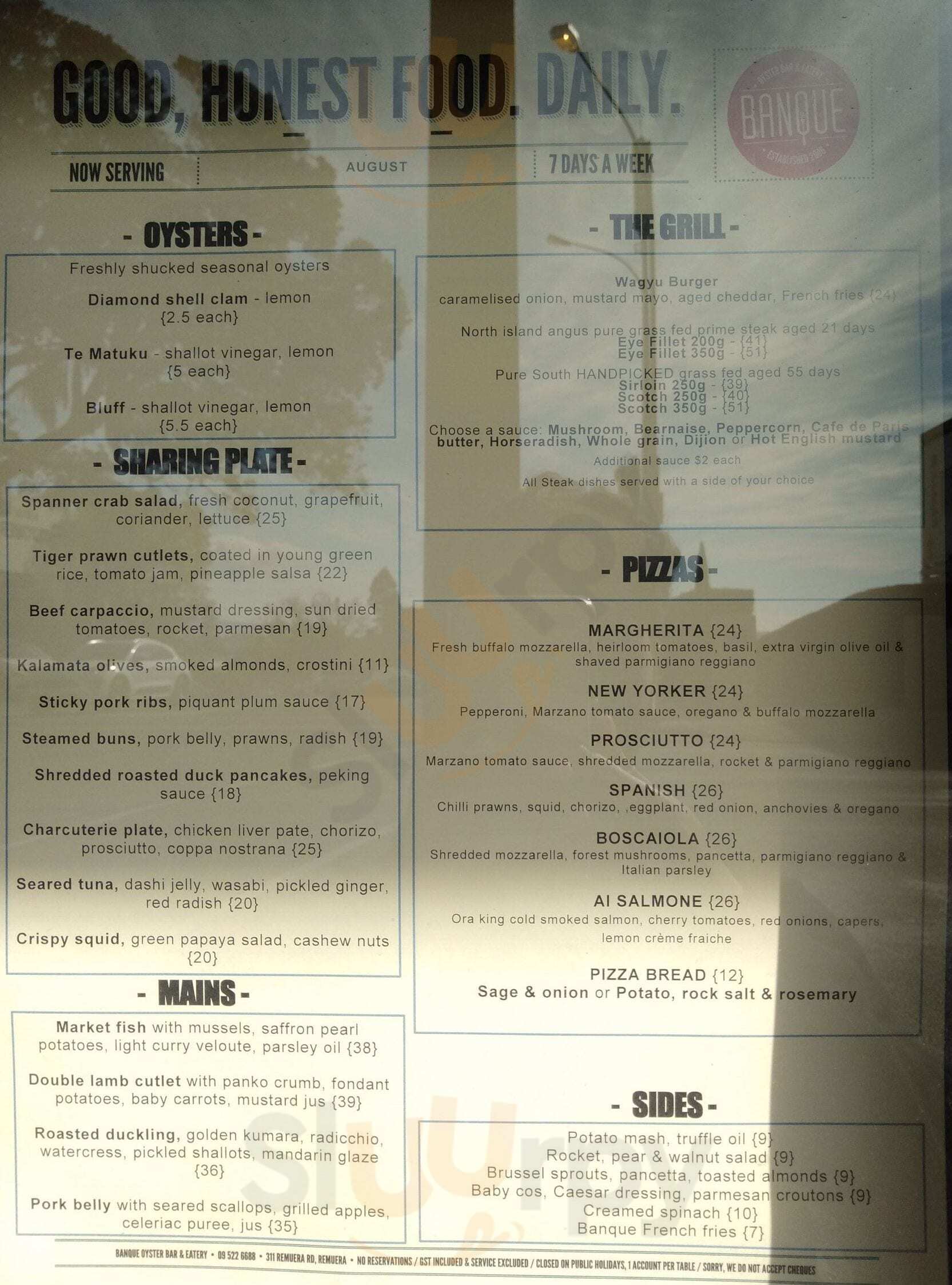 Banque Oyster Bar & Eatery Auckland Central Menu - 1