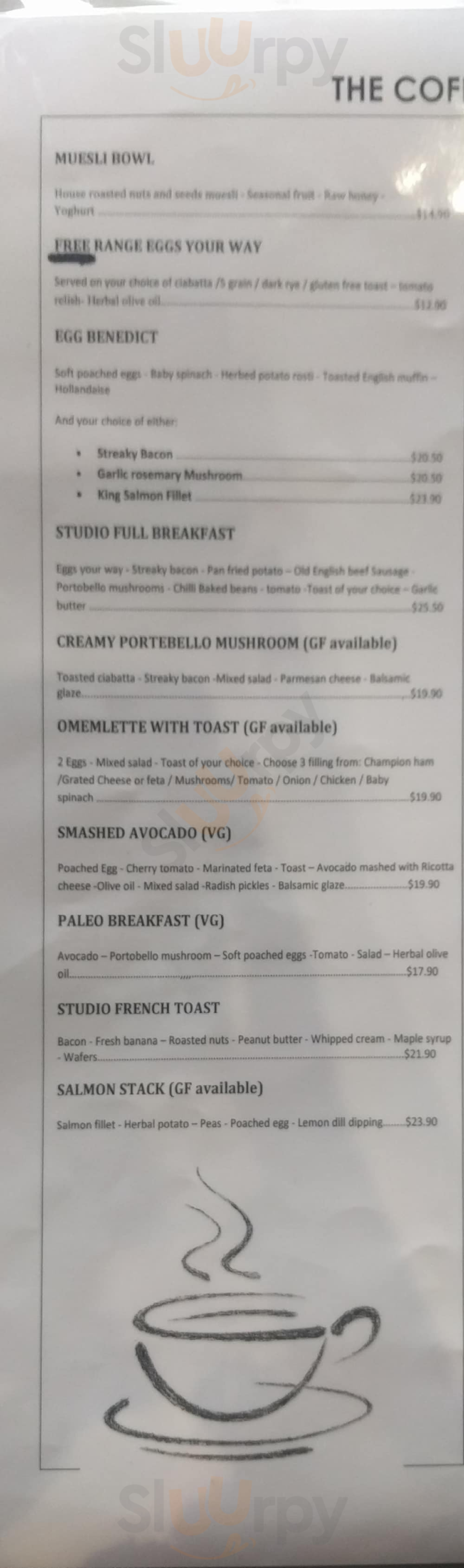 The Coffee Studio Hamilton Menu - 1