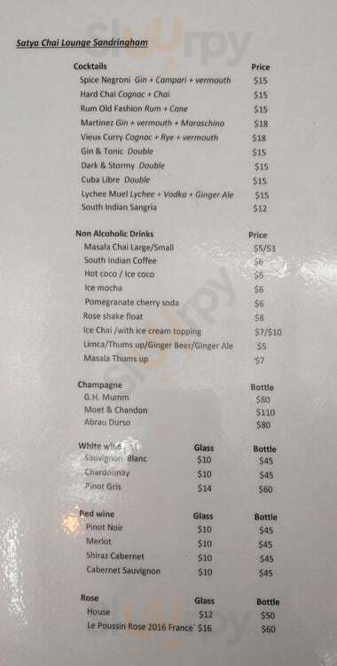 Satya Spice And Chai Shop Sandringham Menu - 1