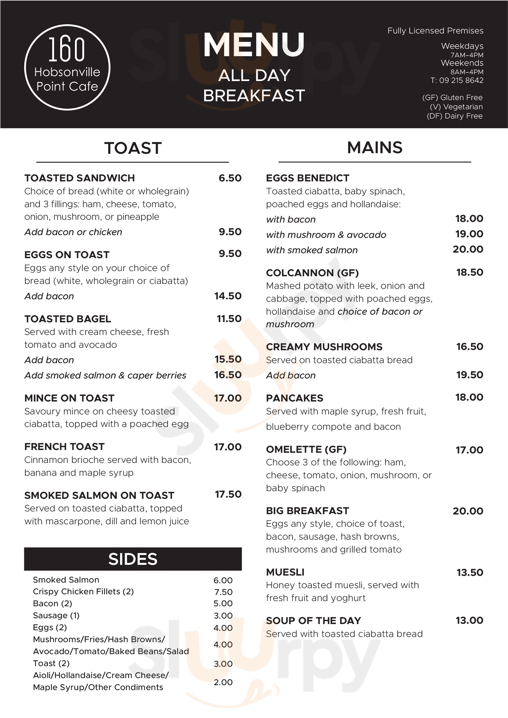 160 Hobsonville Point Cafe Hobsonville Menu - 1