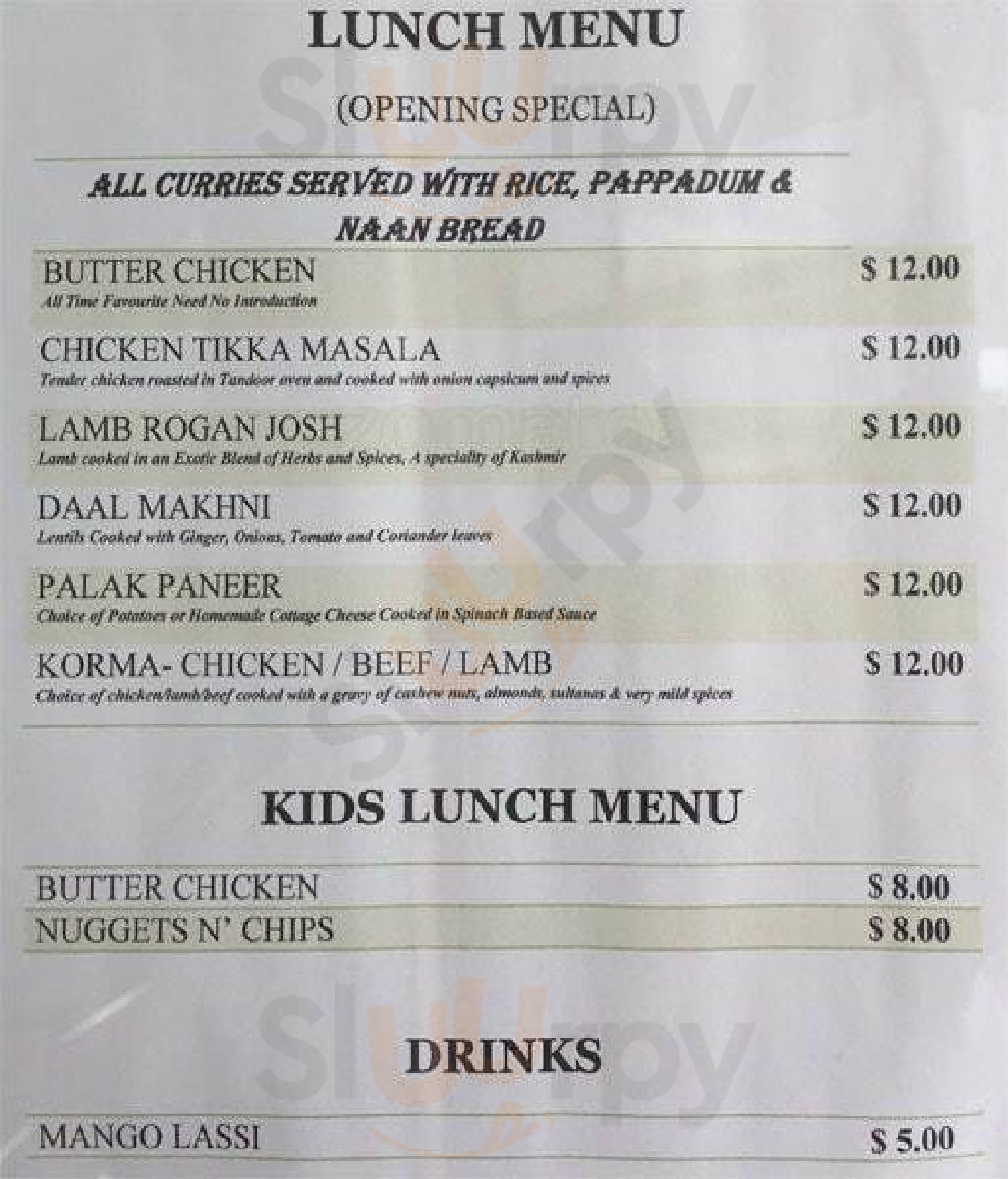 Spice Lounge Wellsford Menu - 1