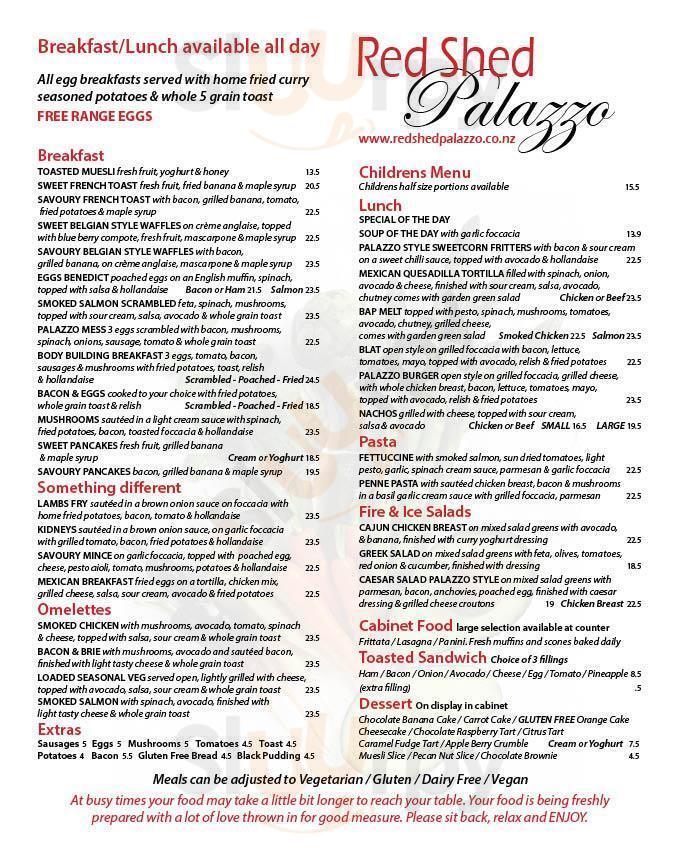 Red Shed Palazzo Karaka Menu - 1