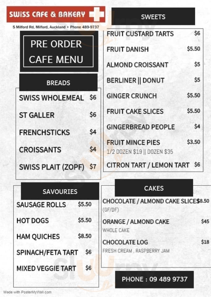 Swiss Cafe & Bakery Auckland Central Menu - 1