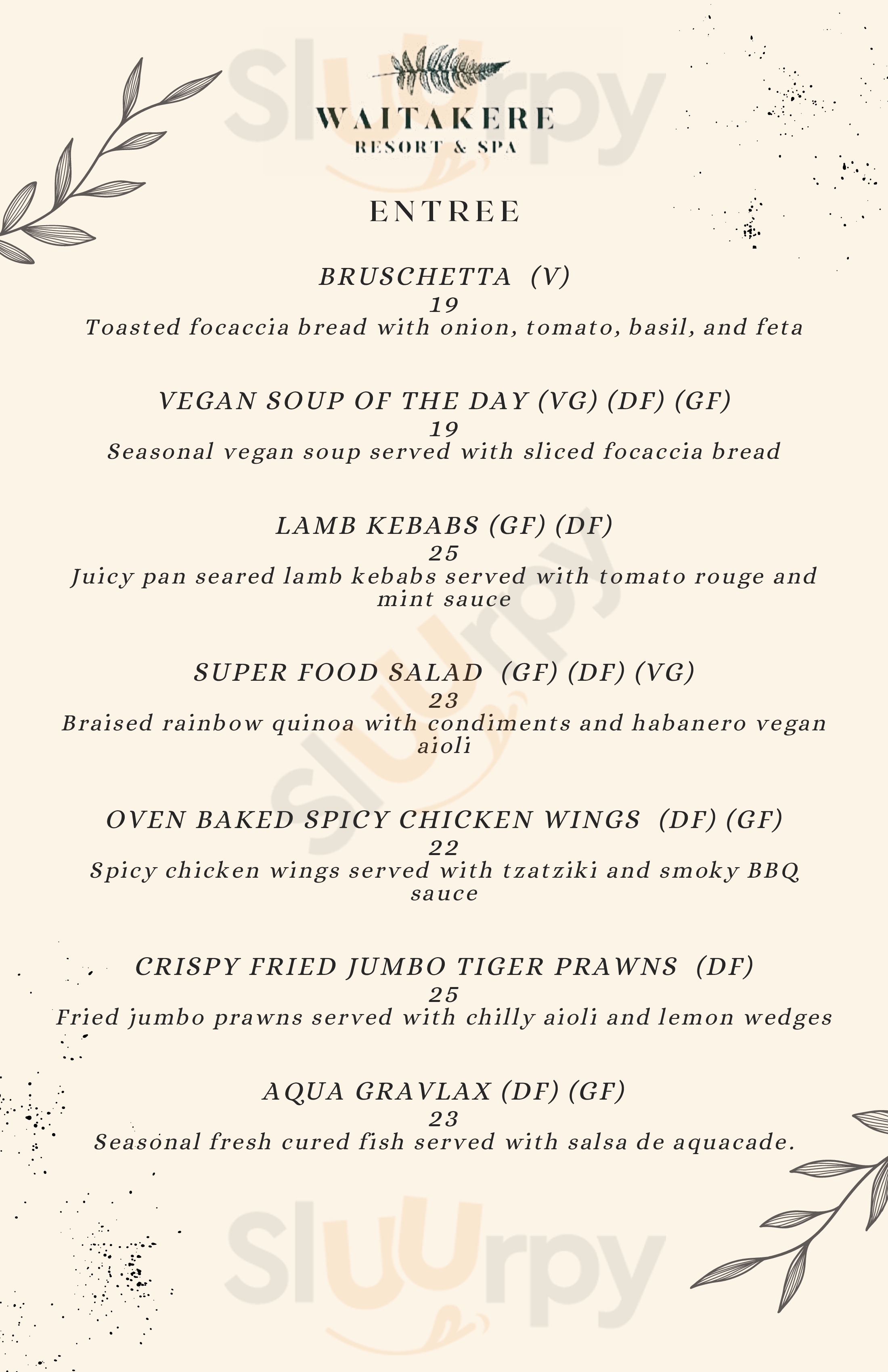 Waitakere Resort & Spa Restaurant Waiatarua Menu - 1