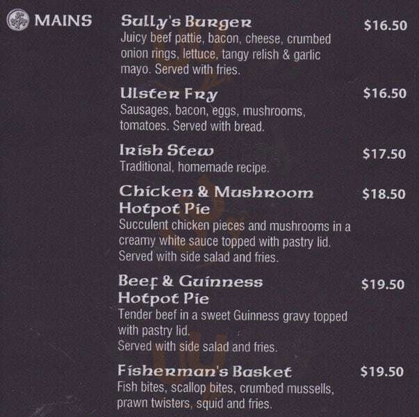 Sullivans Irish Pub Christchurch Menu - 1