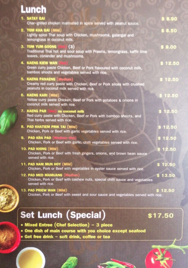 Basil Thai Restaurant Auckland Central Menu prices restaurant