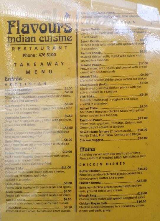 Flavours Indian Cusine Restaurant Wellington Menu - 1