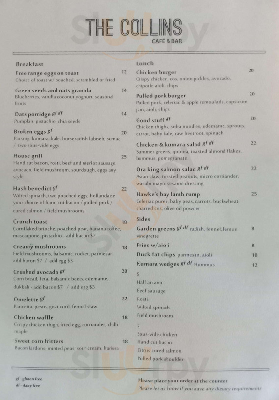 The Collins Cafe & Bar, Auckland Central 20 Greenhithe Road Menu