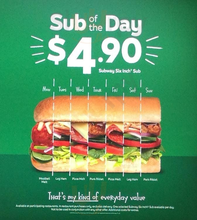 Subway Wellington Menu - 1