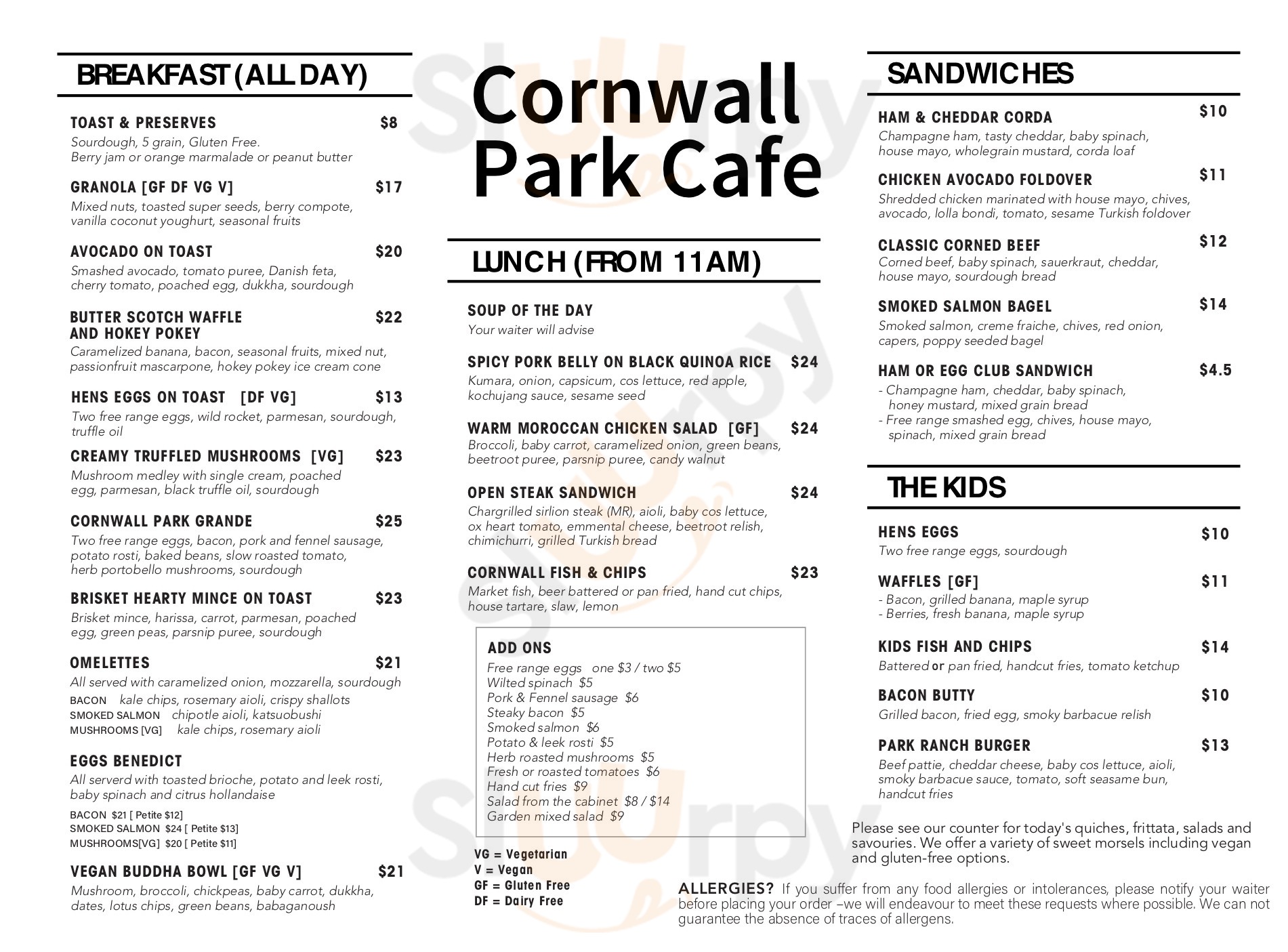 Cornwall Park Cafe Auckland Central Menu - 1