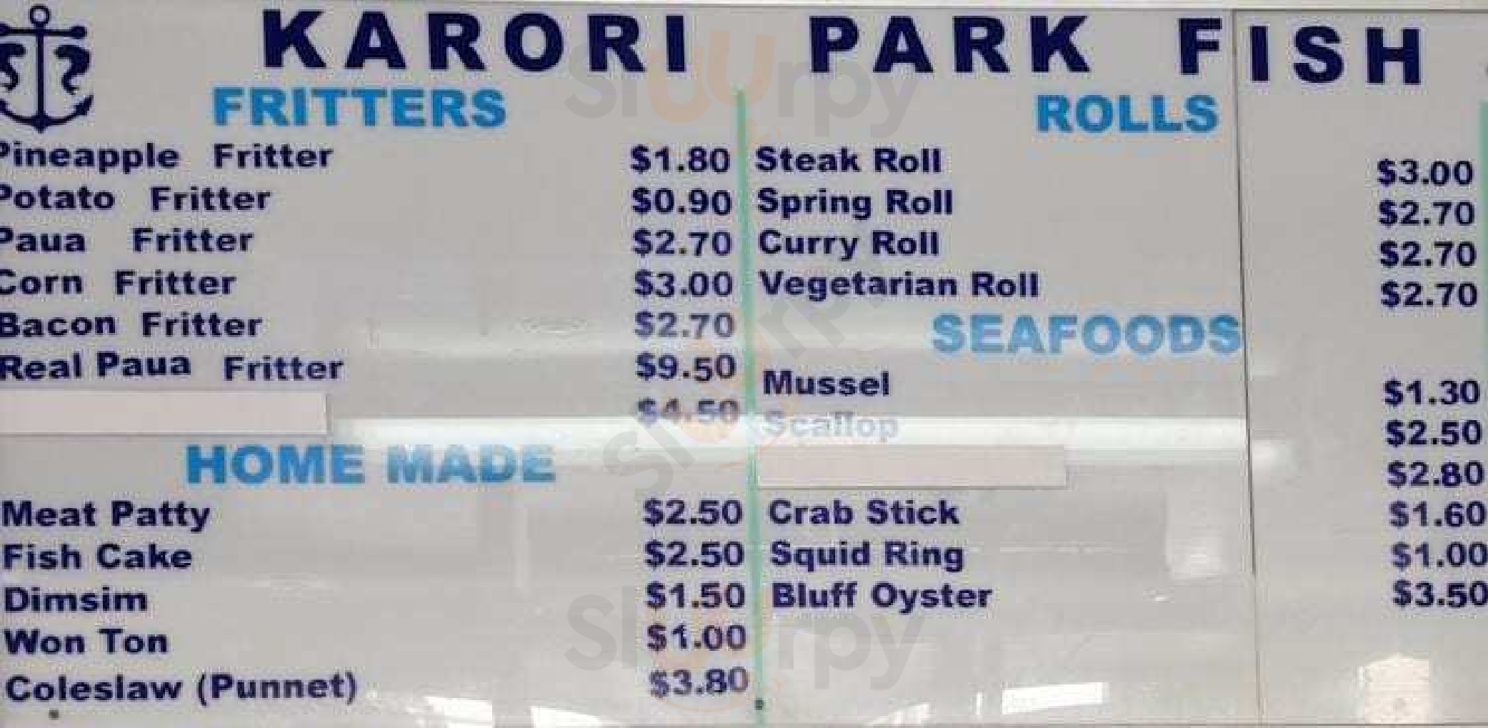 Karori Park Fish And Chips Wellington Menu - 1