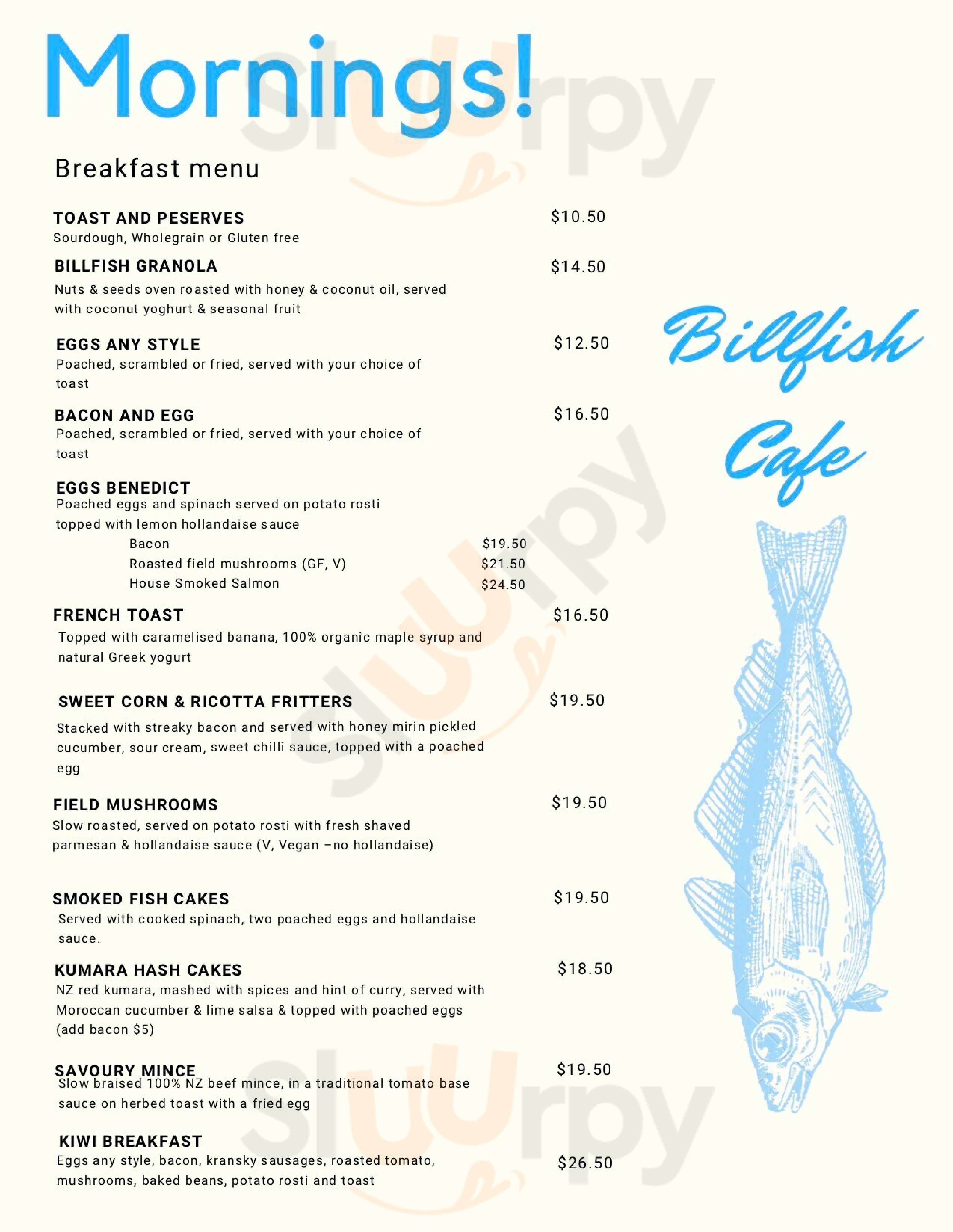 Billfish Cafe Auckland Menu - 1