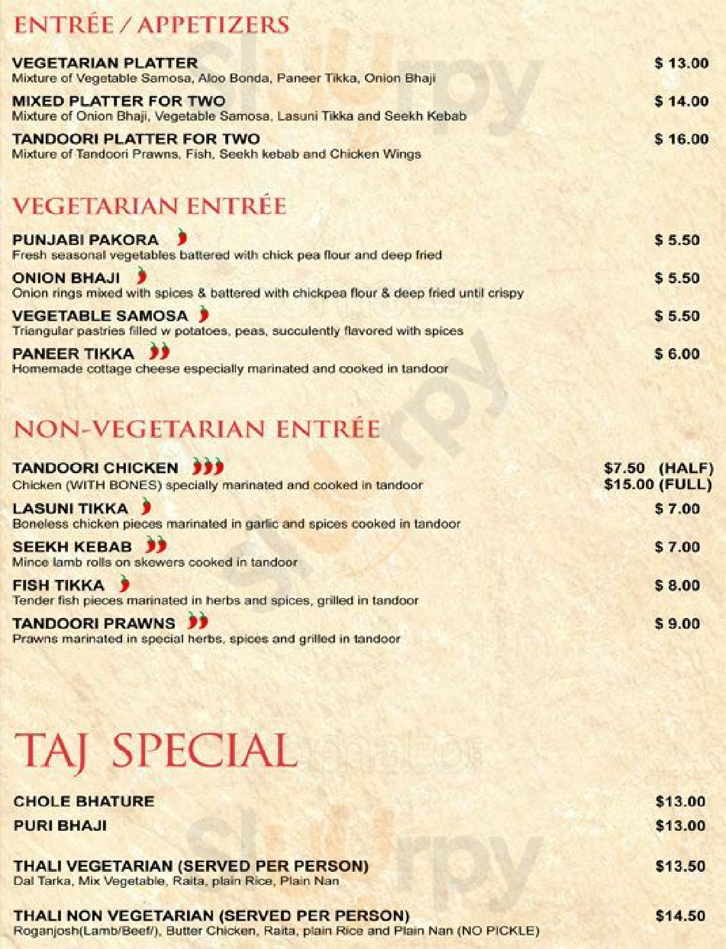 Taj Restaurant Wellington Menu - 1