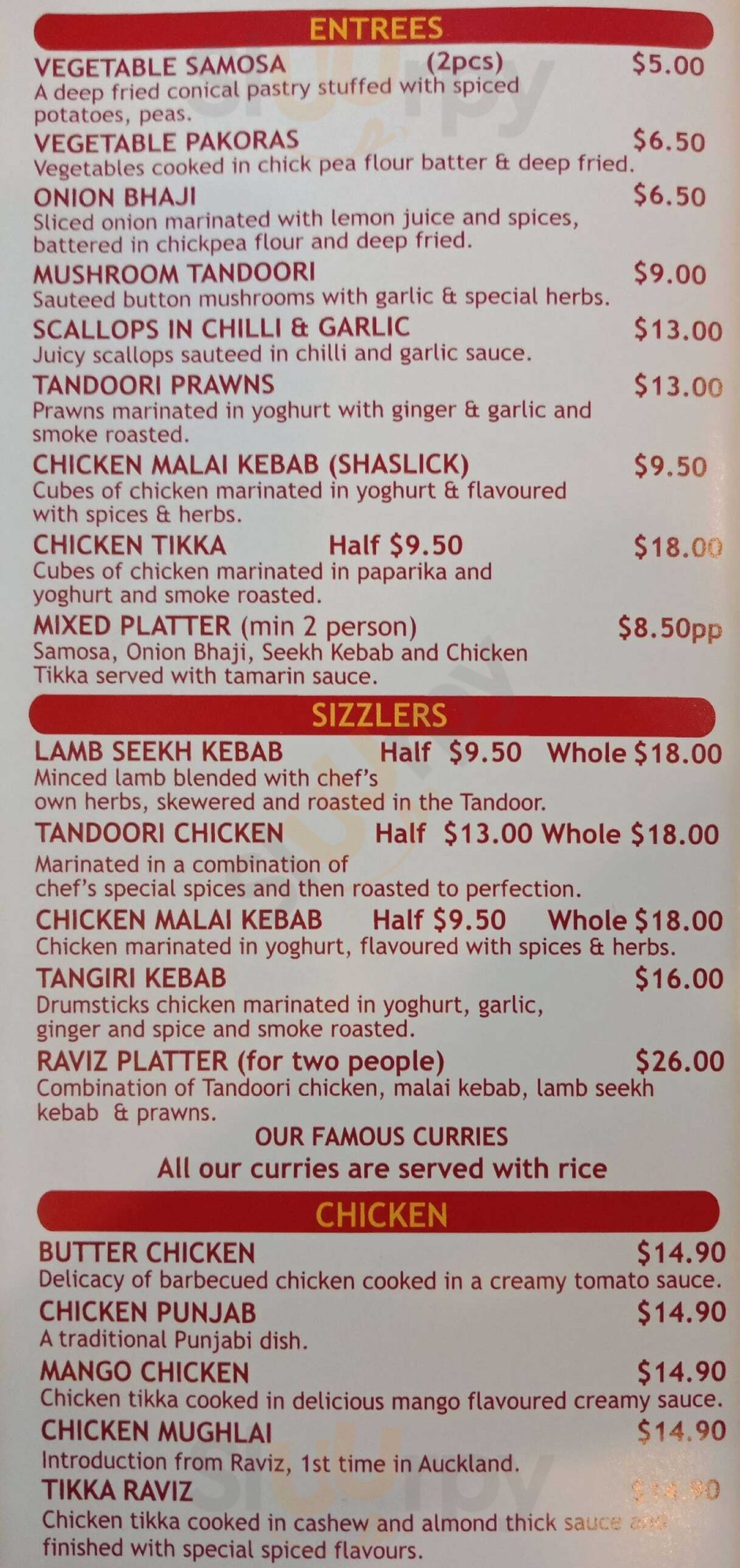 Raviz Indian Cuisine Auckland Central Menu - 1