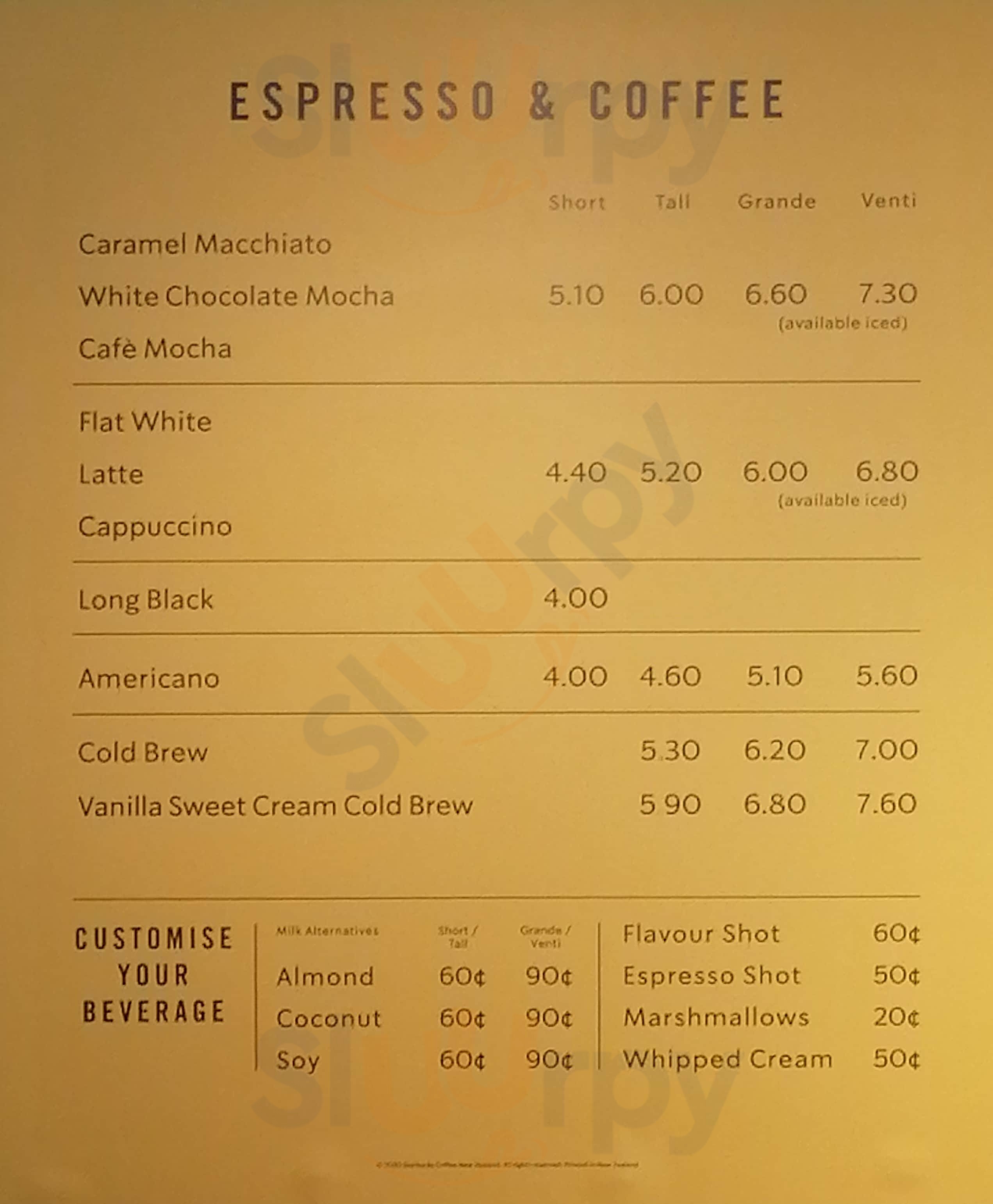 Starbucks Queen Street Auckland Menu - 1