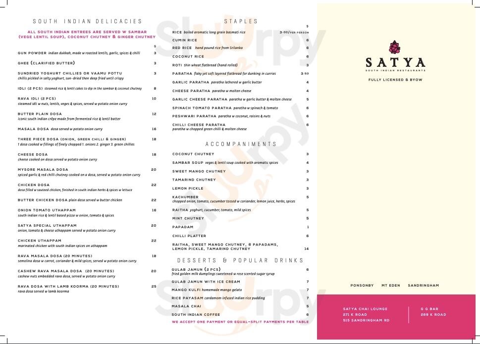 Satya South Indian Restaurant Auckland Central Menu - 1