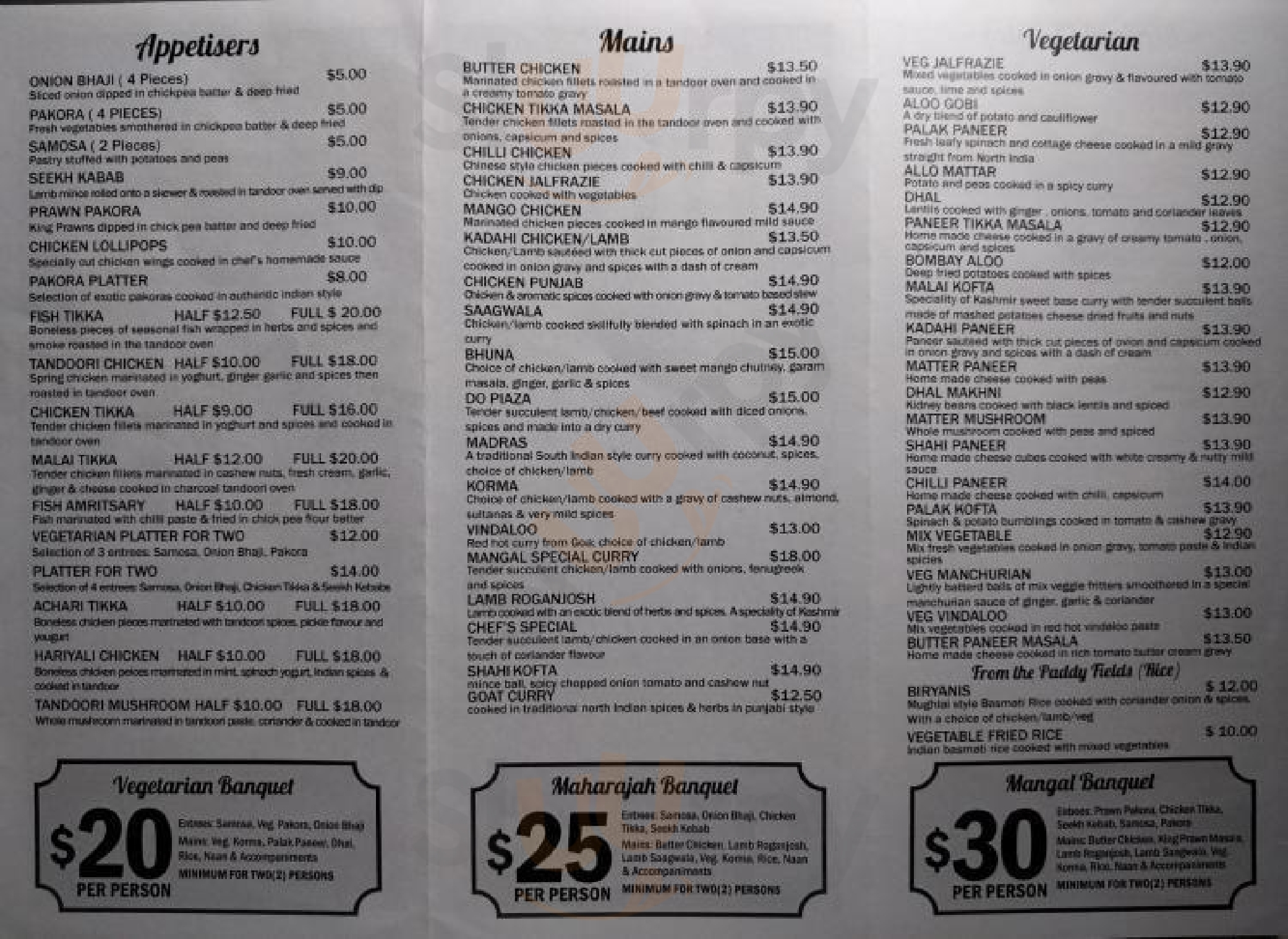 Mangal Indian Restaurant Auckland Central Menu - 1