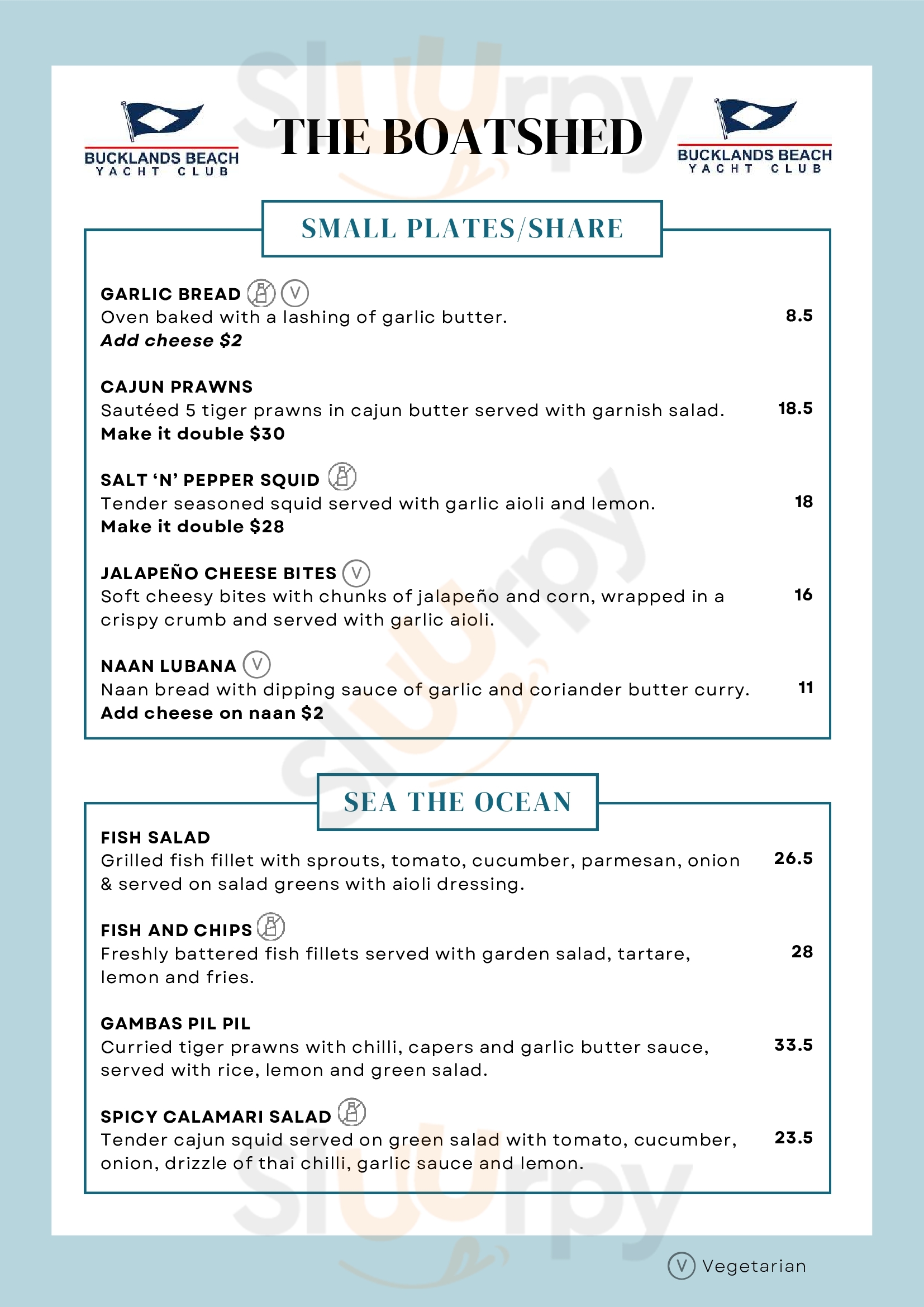 Bucklands Beach Yacht Club Auckland Central Menu - 1