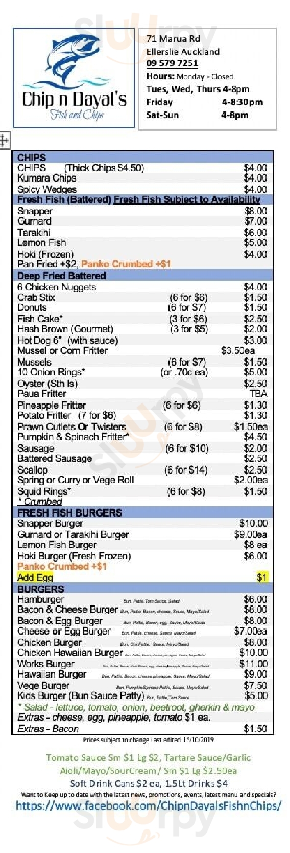 Chip N Dayal's Fish And Chips Auckland Menu - 1