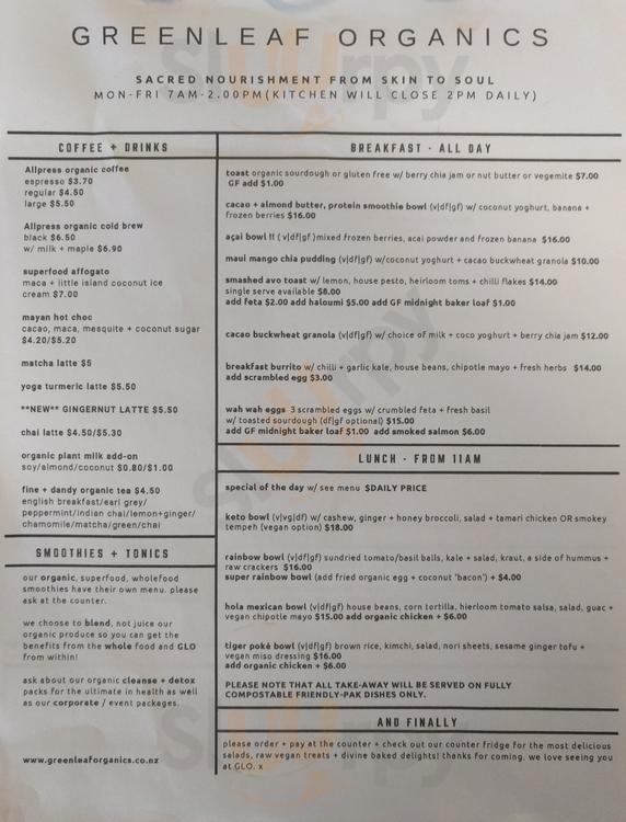 Greenleaf Organics Auckland Menu - 1