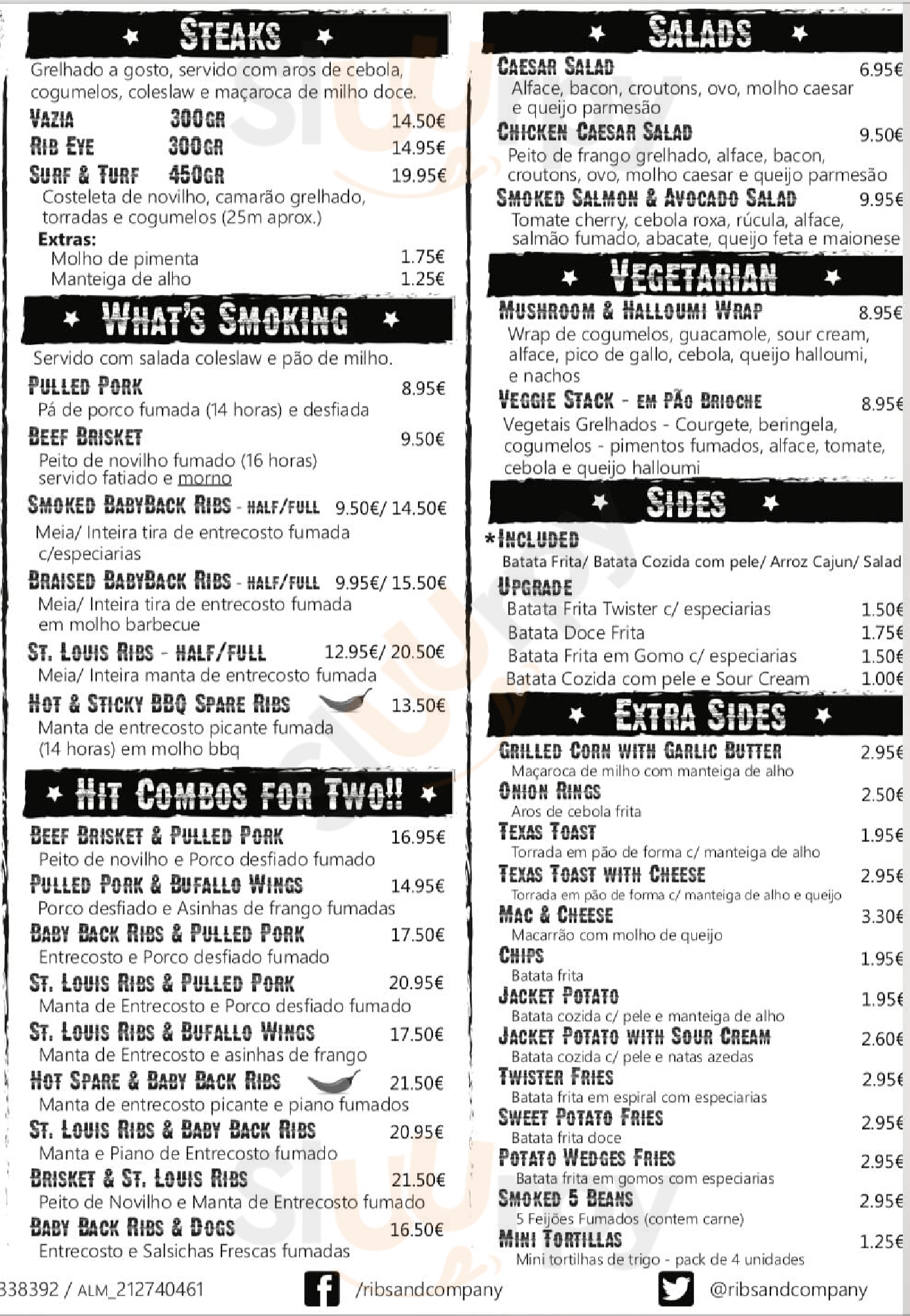 Ribs & Company menù, Almada Main Menu Sluurpy