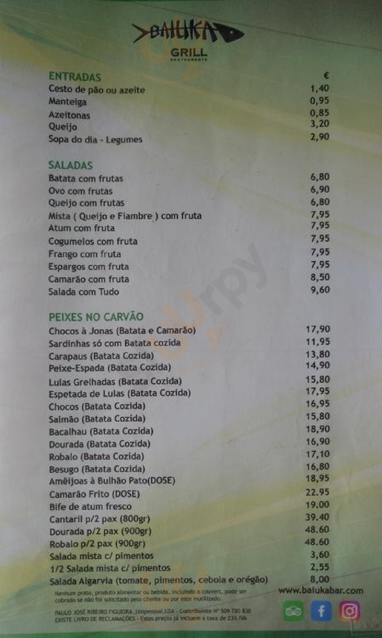 Baiuka Grill Restaurant Estoril Menu - 1