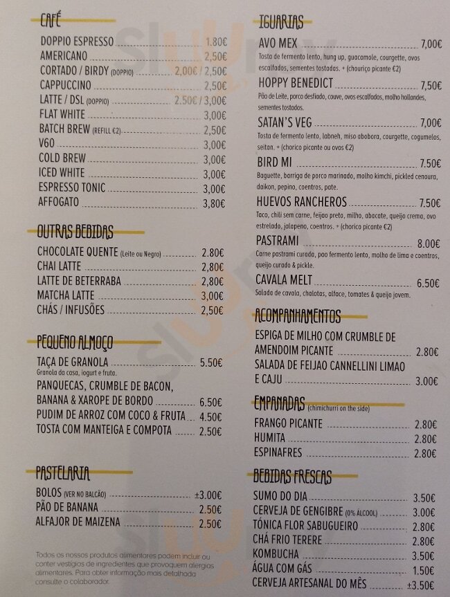 Bird Of Passage Coffee Porto Menu - 1