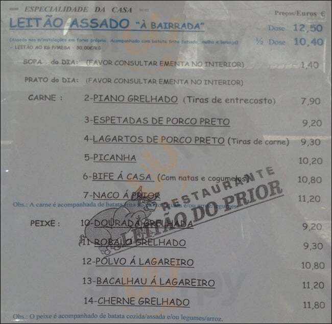 Restaurante Leitao Do Prior Lisboa Menu - 1