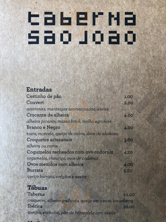 Tabafeira S. Joao Porto Menu - 1