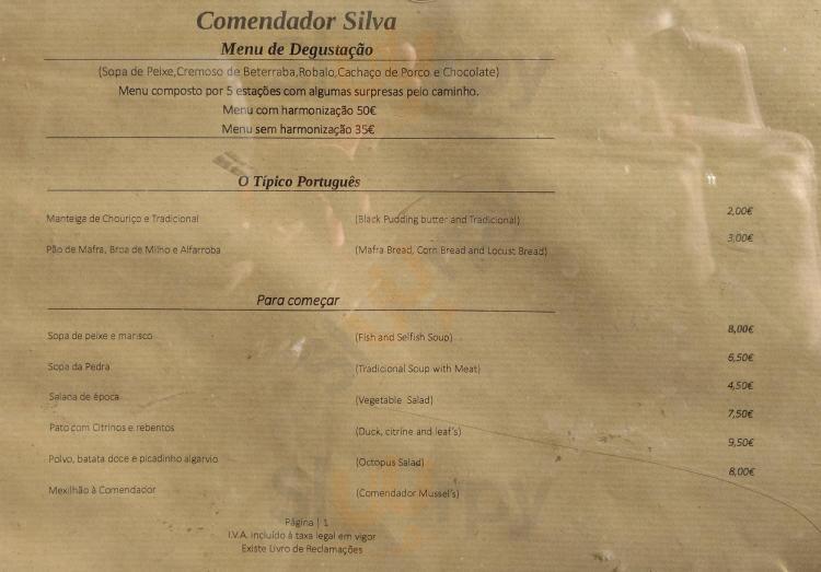 Restaurante Comendador Silva ( Lisboa ) Lisboa Menu - 1