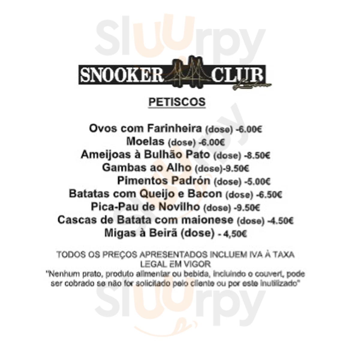 Snooker Club Lisboa Menu - 1